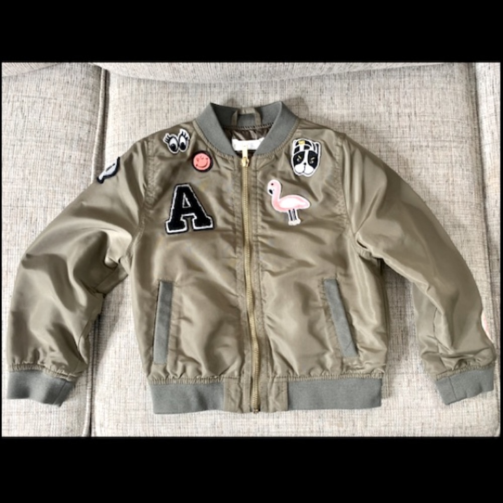EUC Girls H&M Patchwork Bomber Jacket in Green, Size 5-6Y